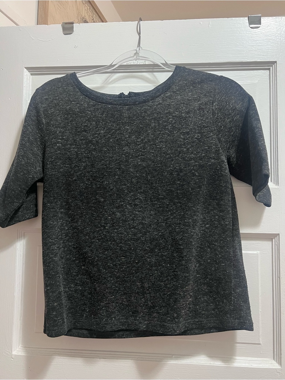 Topshop Black Heather Short Sleeve Knit Top with Exposed Zipper on back